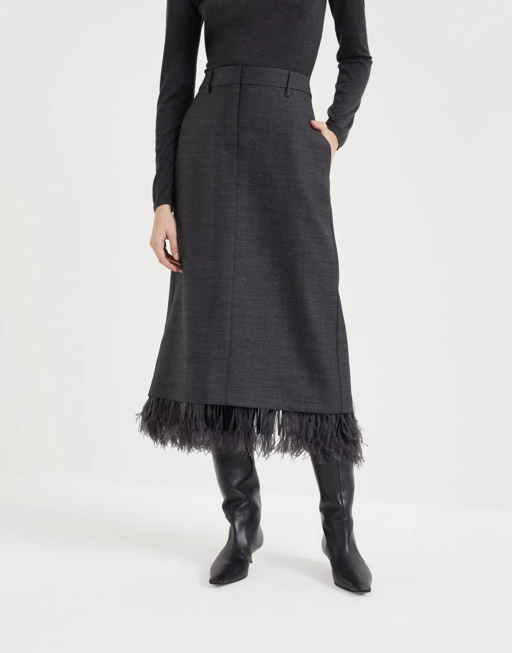 Brunello Cucinelli Fringed Midi Skirt