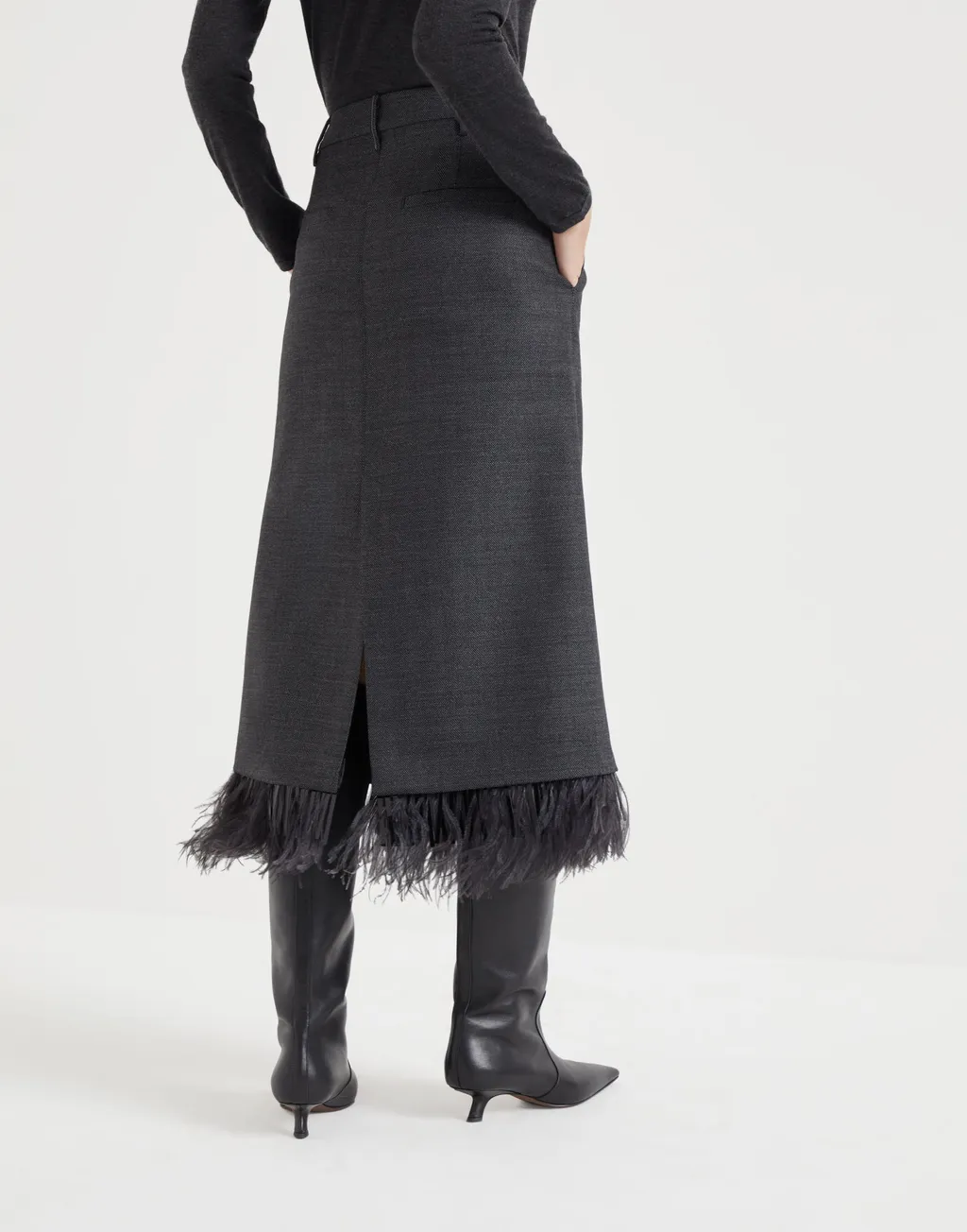 Brunello Cucinelli Fringed Midi Skirt