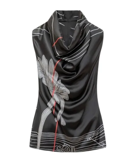 Salvatore Ferragamo Graphic Printed Draped-Neck Sleeveless Top