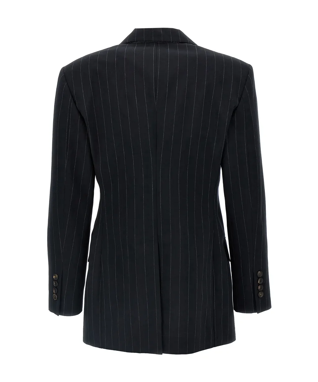 Brunello Cucinelli Pinstriped Double Breasted Blazer