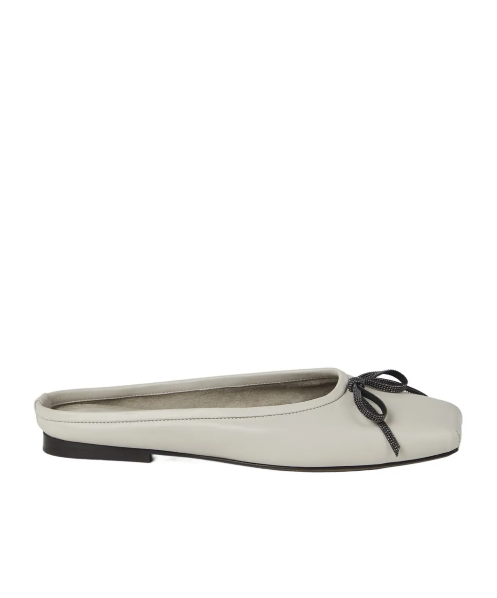 Monili-Bow Leather Mules