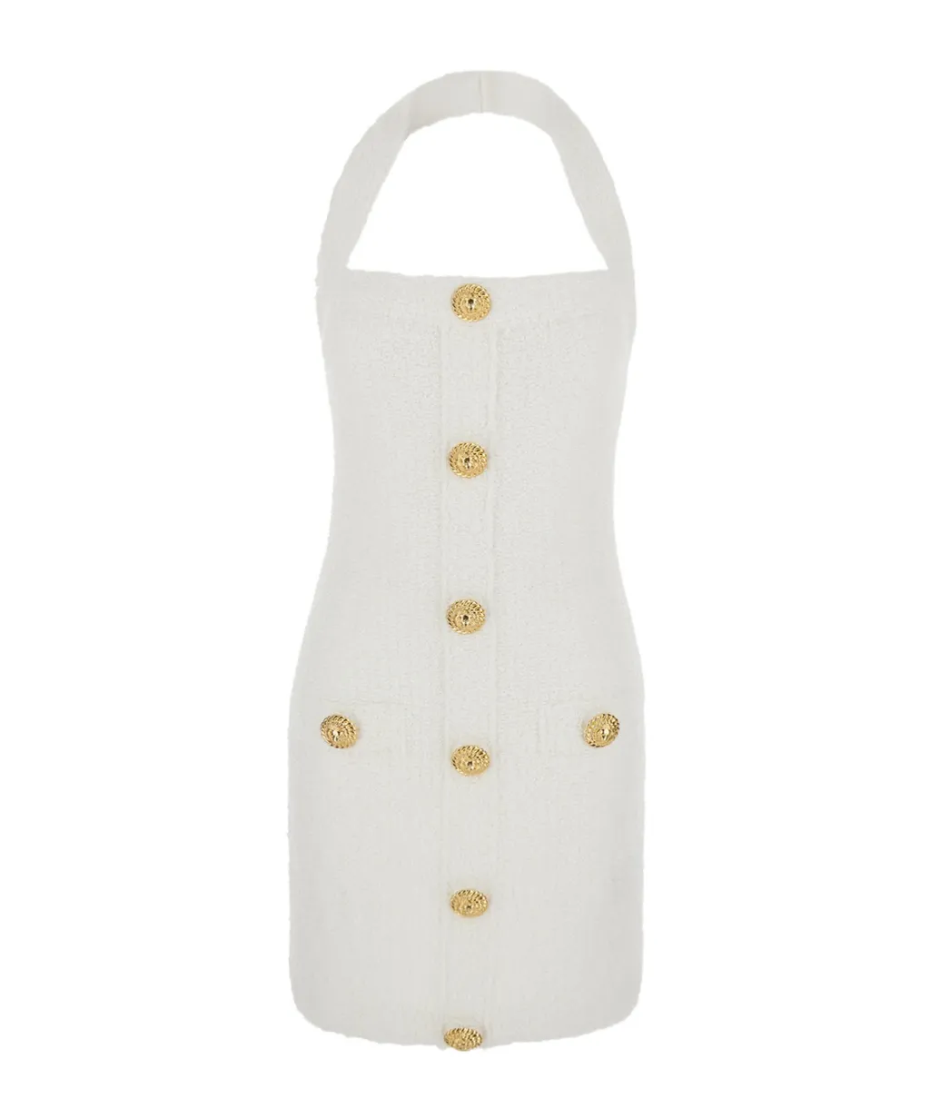 Balmain Halterneck Tweed Mini Dress