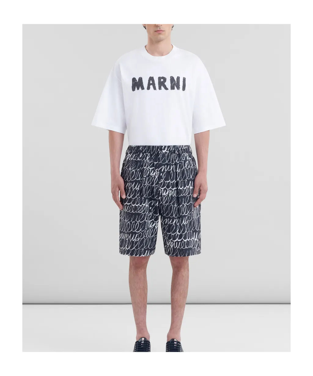 Marni Scribble Motif Poplin Drawstring Shorts