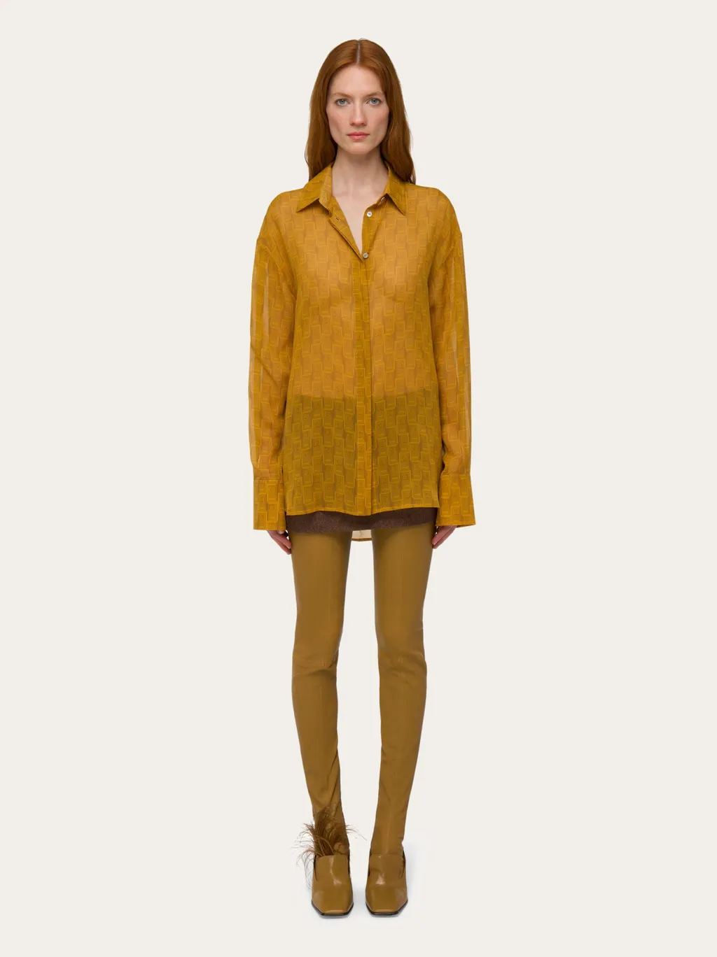 Salvatore Ferragamo Gancini Jacquard Semi-Sheer Shirt