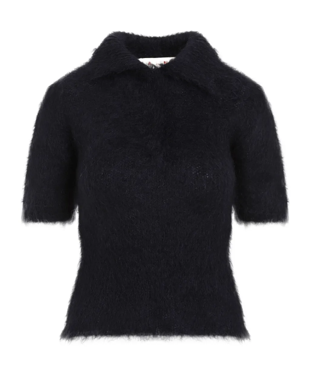 Marni Short Sleeved Brushed Knitted Polo Top