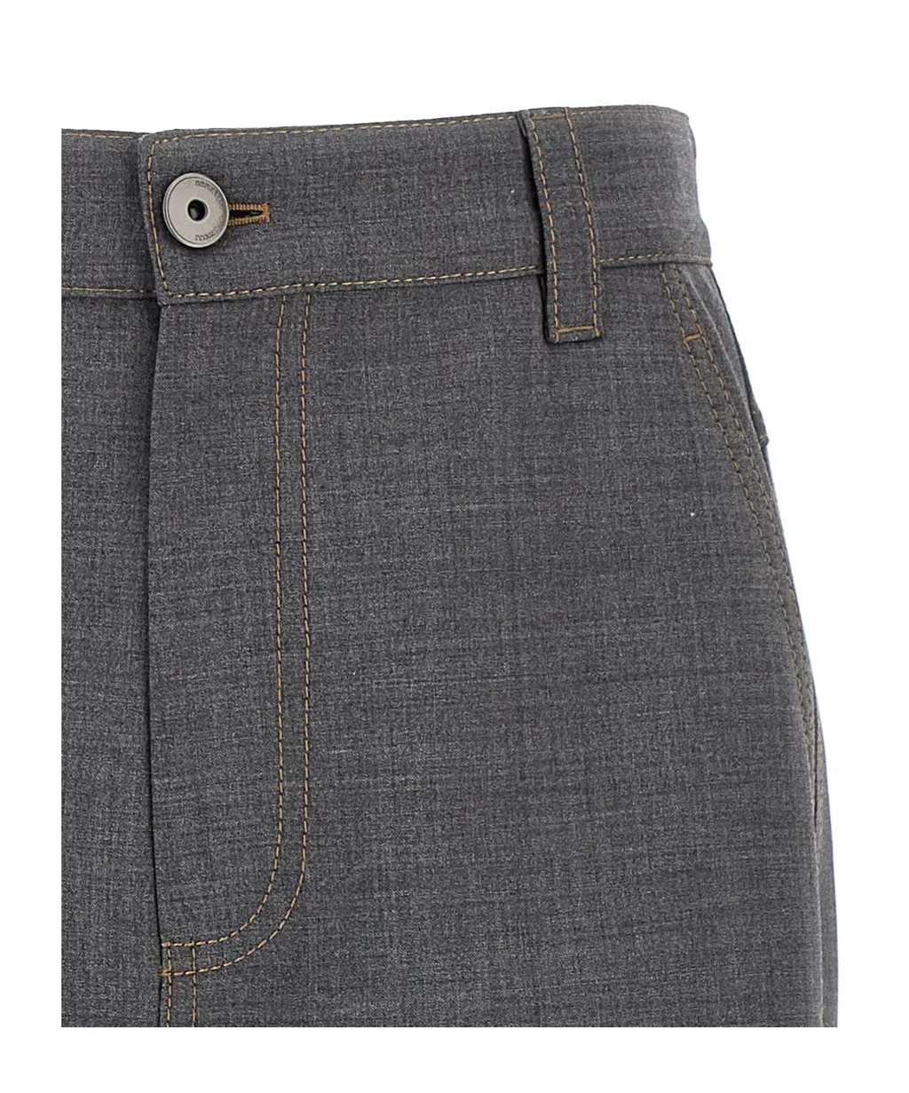 Brunello Cucinelli Logo Patch Wide-Leg Pants