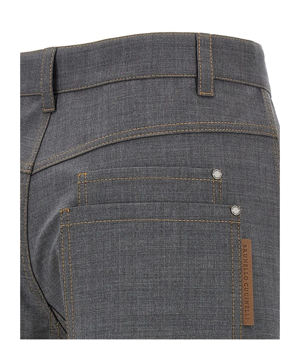 Brunello Cucinelli Logo Patch Wide-Leg Pants