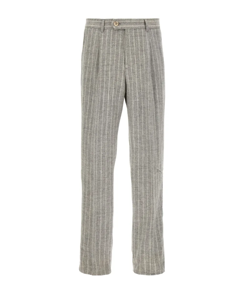 Brunello Cucinelli Striped Tapered Pleated-Detail Trousers