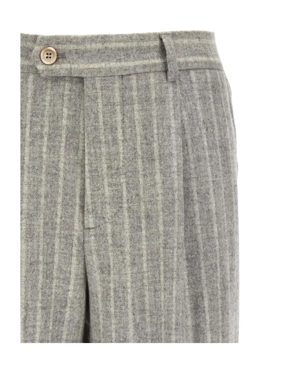 Brunello Cucinelli Striped Tapered Pleated-Detail Trousers