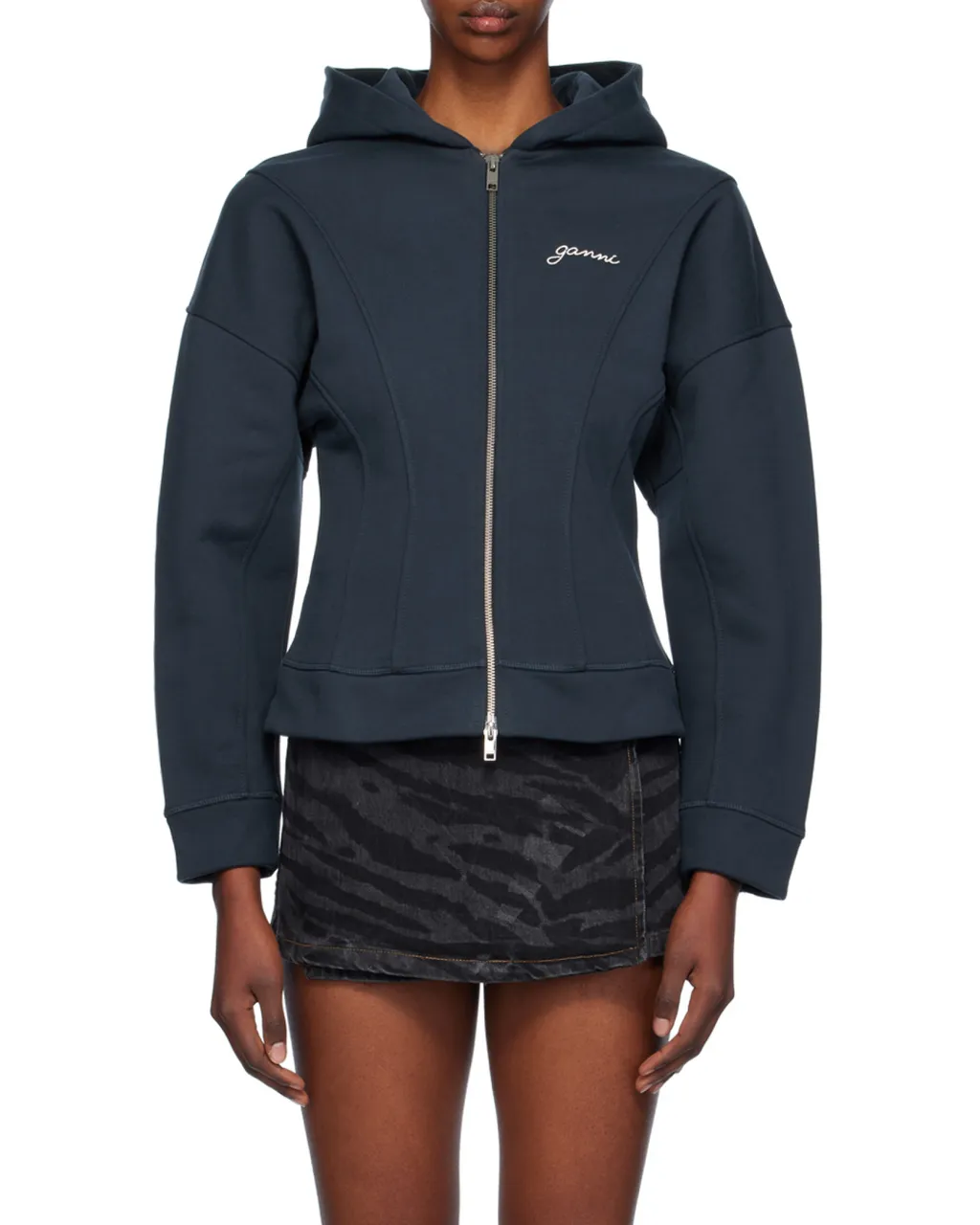 Ganni Logo Embroidered Zipped Hoodie