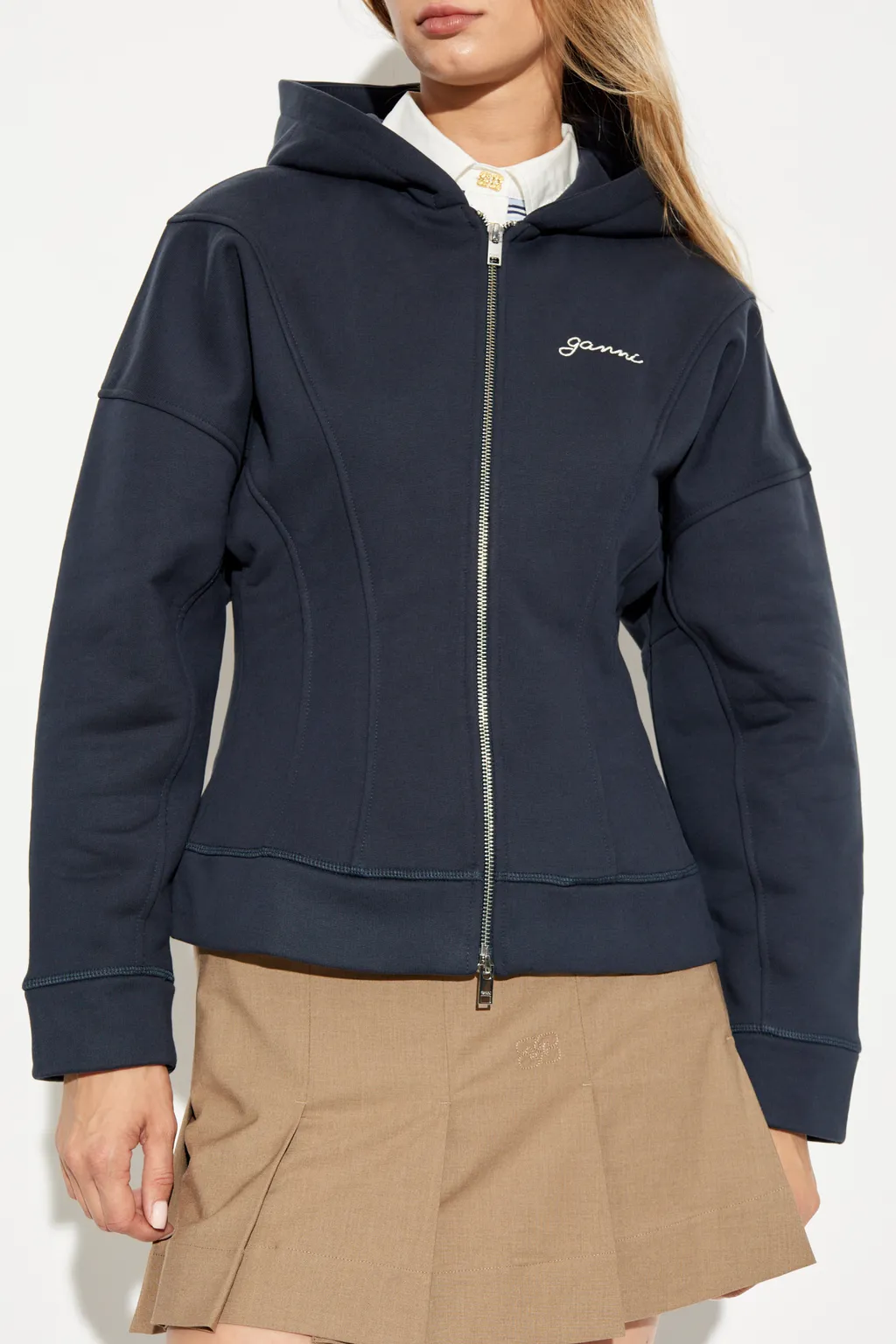 Ganni Logo Embroidered Zipped Hoodie