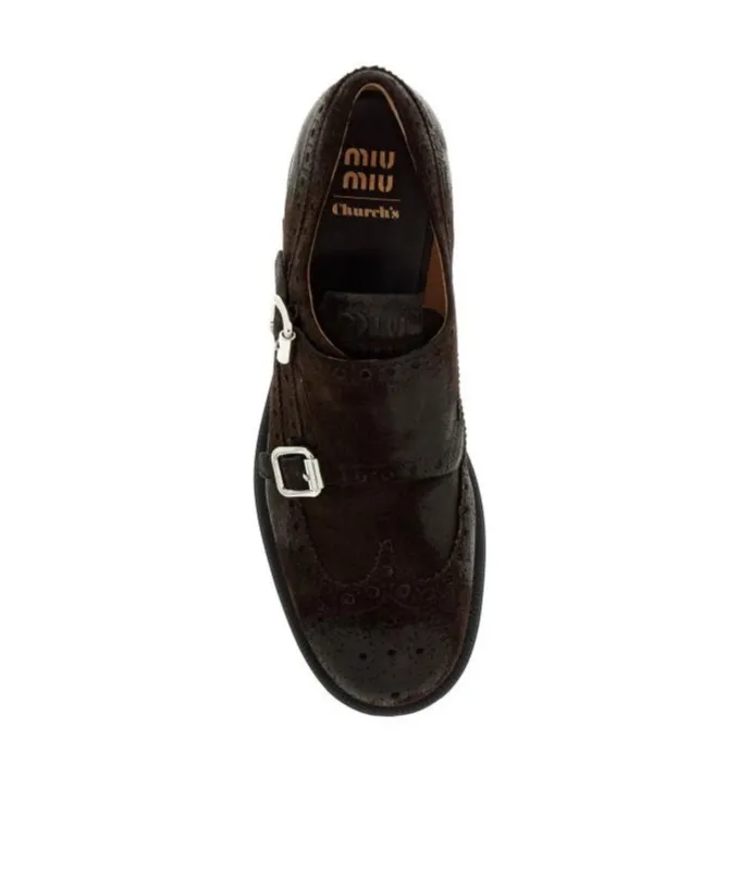 Church's X Miu Miu Suede Monk Strap Brogues