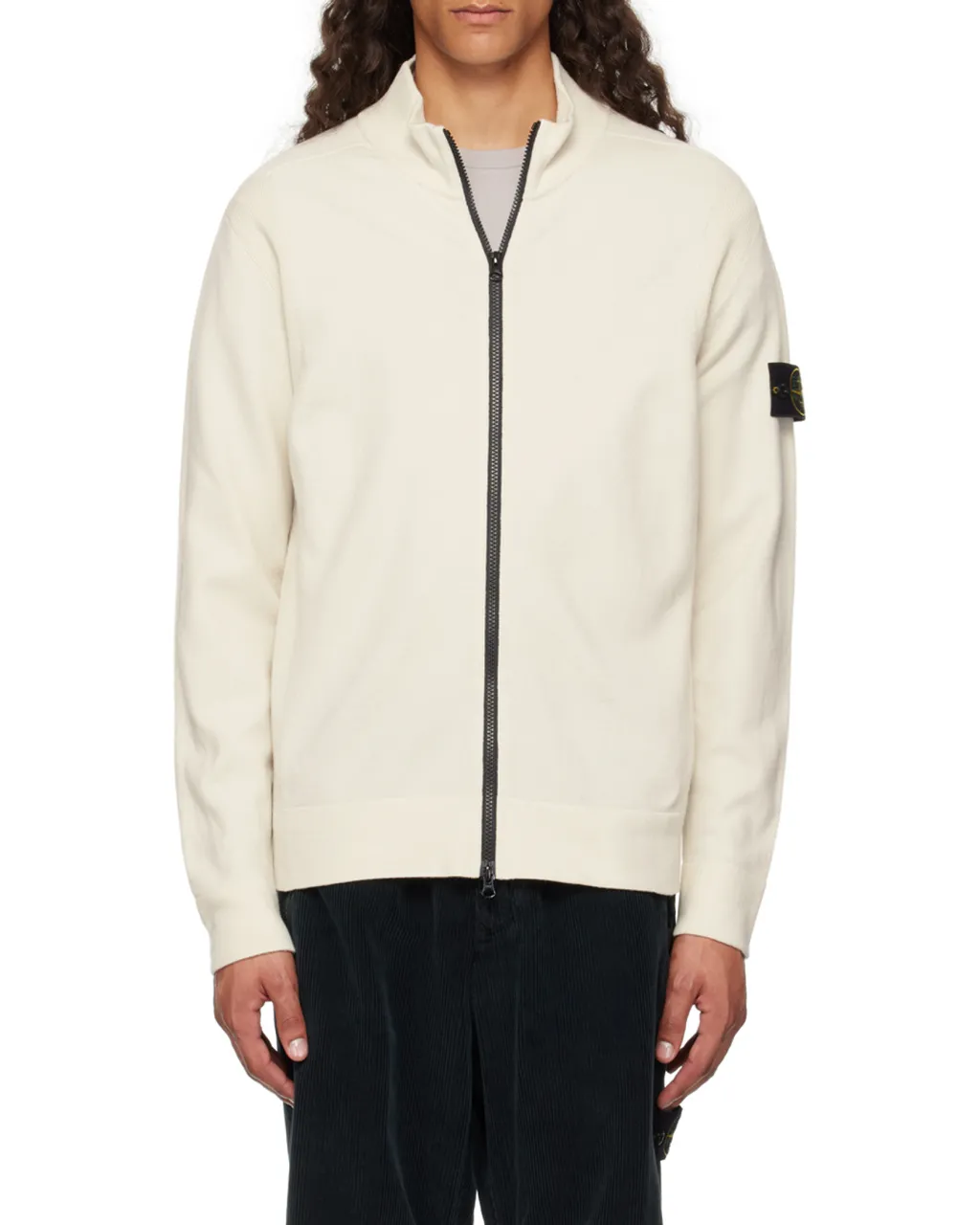 Stone Island Logo Patch Zip-Up Cardigan