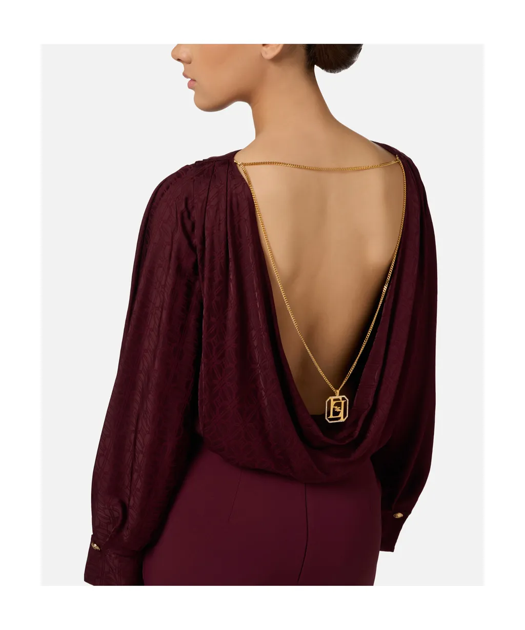 Elisabetta Franchi Jacquard Satin Bodysuit-Style Blouse