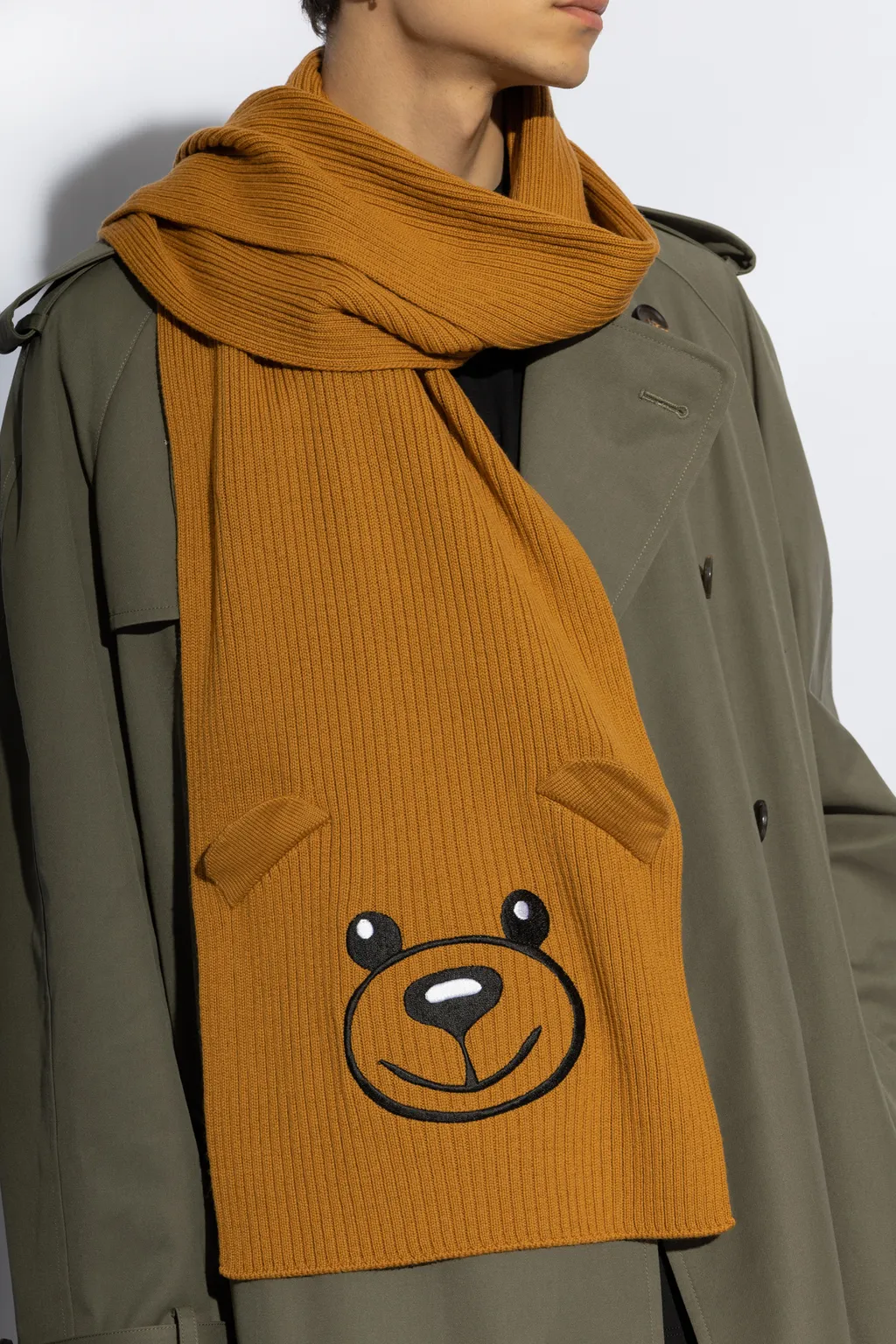 Moschino Bear Embroidered Knitted Scarf