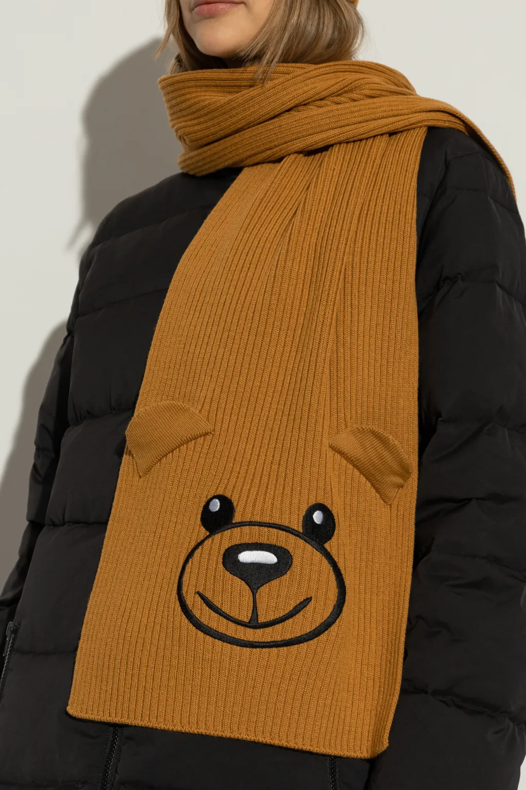 Moschino Bear Embroidered Knitted Scarf
