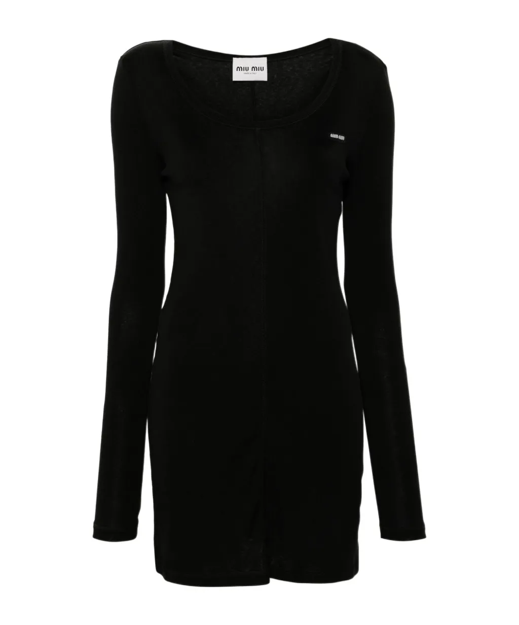 Miu Miu Logo-Patch Long-Sleeved Mini Dress