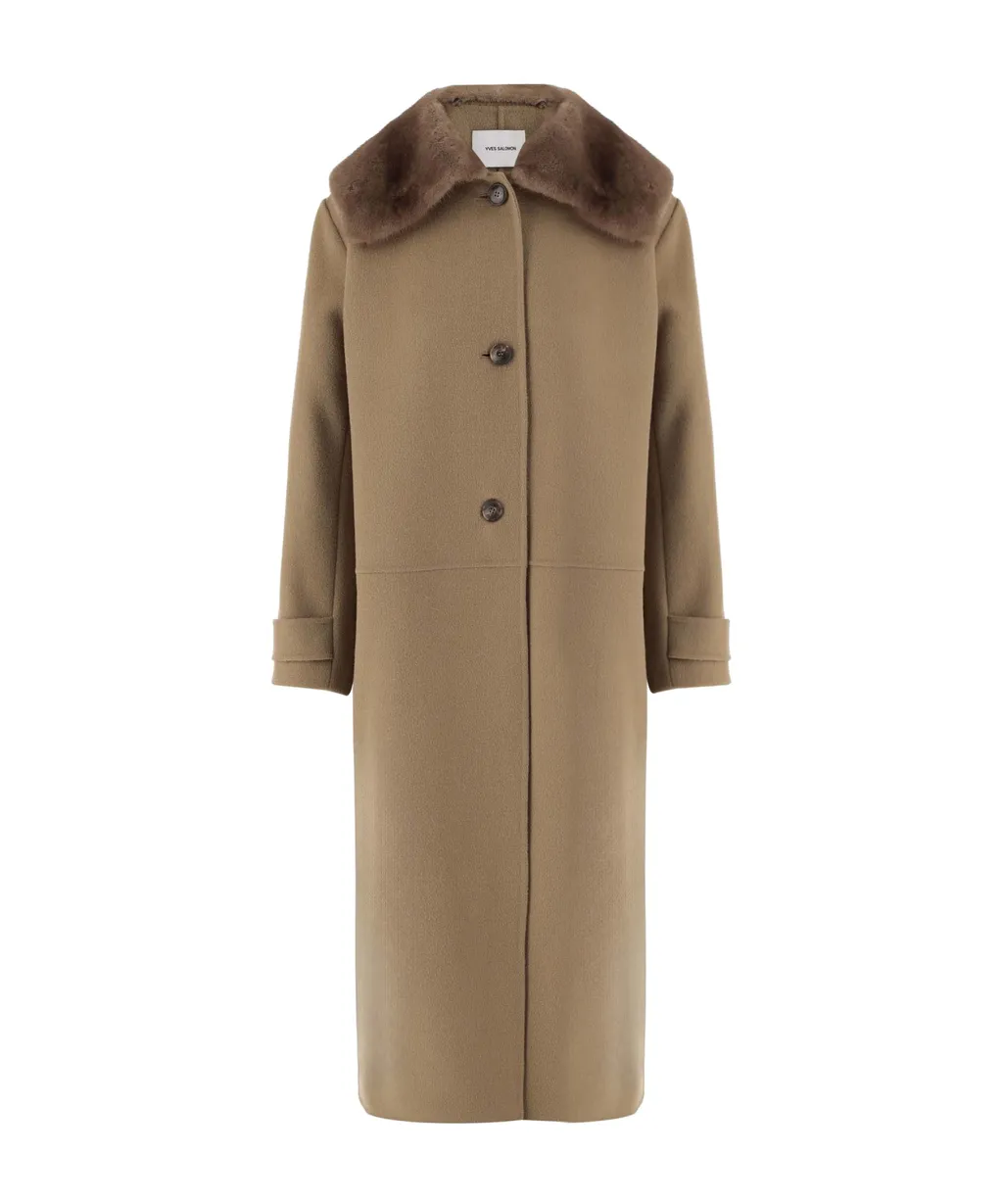 Yves Salomon Mink Collar Long Coat