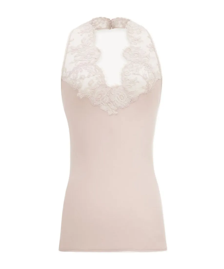 Halter Top In Silk Charmeuse And Lace