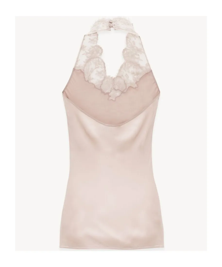 Halter Top In Silk Charmeuse And Lace