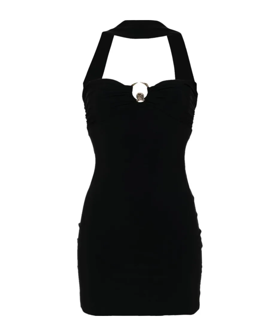 Logo-Plaque Halterneck Mini Dress