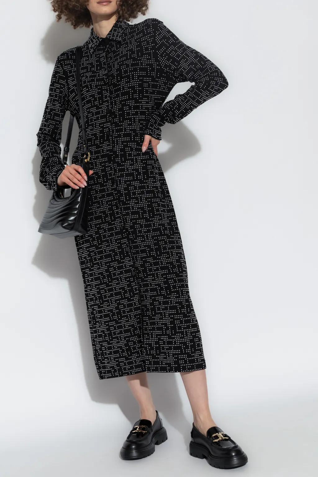 Point-Neck Long-Sleeved Dress