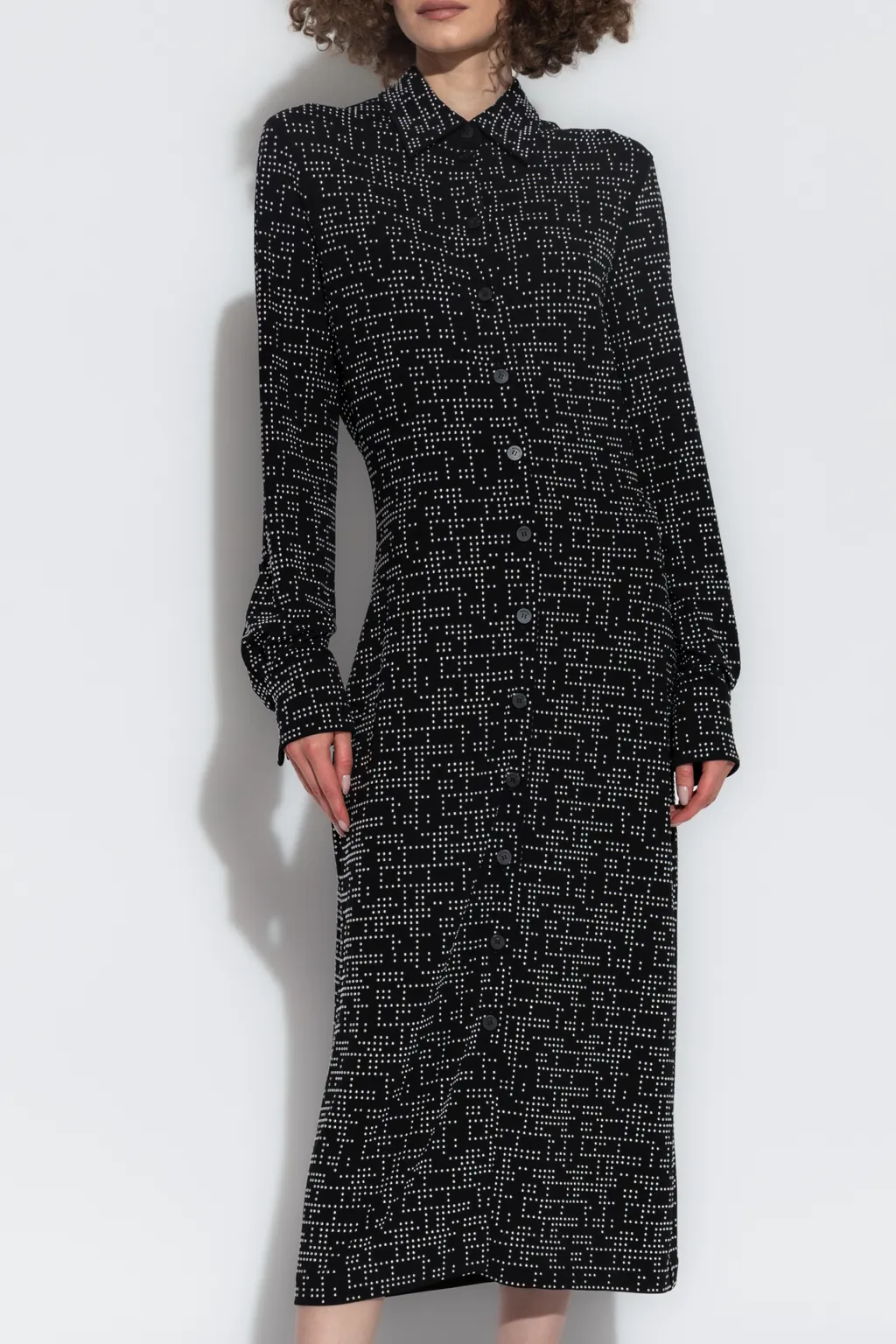 Point-Neck Long-Sleeved Dress