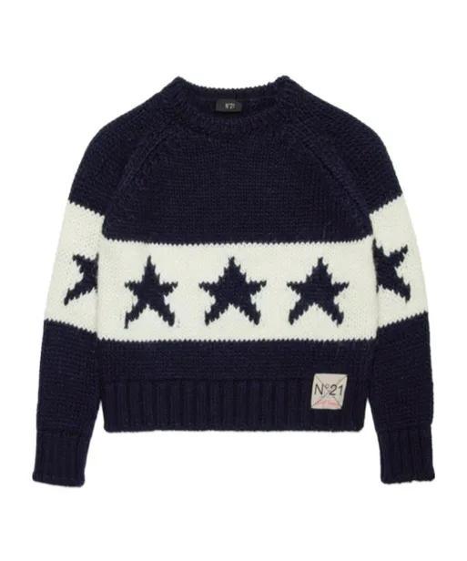 Nº21 Kids Star Intarsia-Knitted Crewneck Jumper