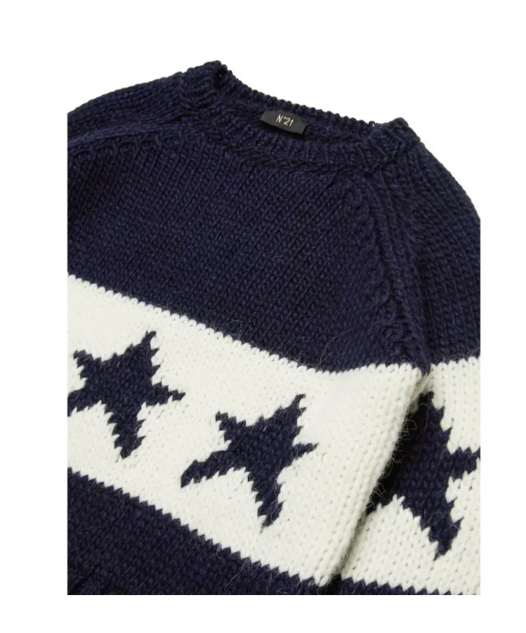 Nº21 Kids Star Intarsia-Knitted Crewneck Jumper