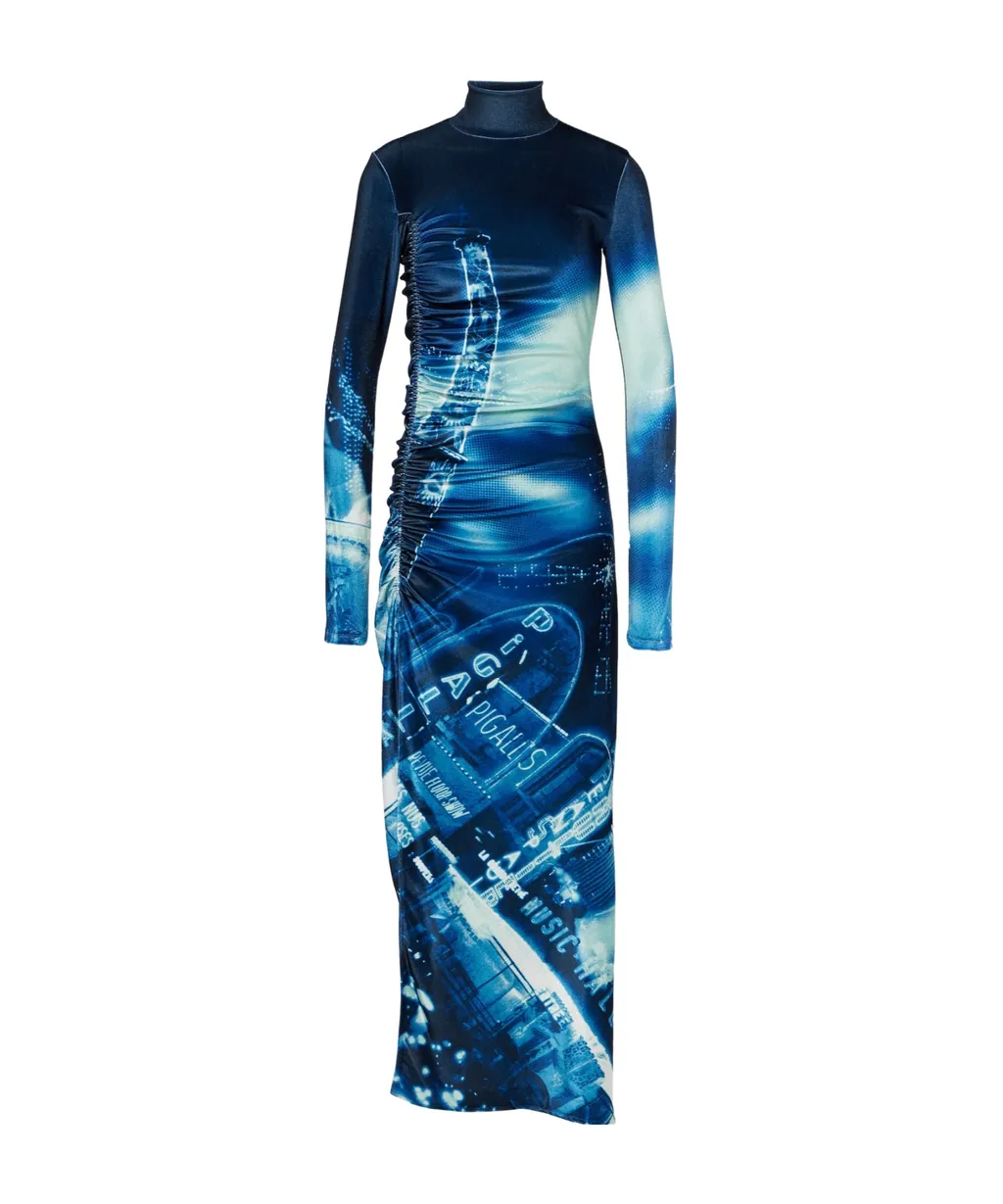 Jean Paul Gaultier Pigalle Printed Gathered Velvet Dress