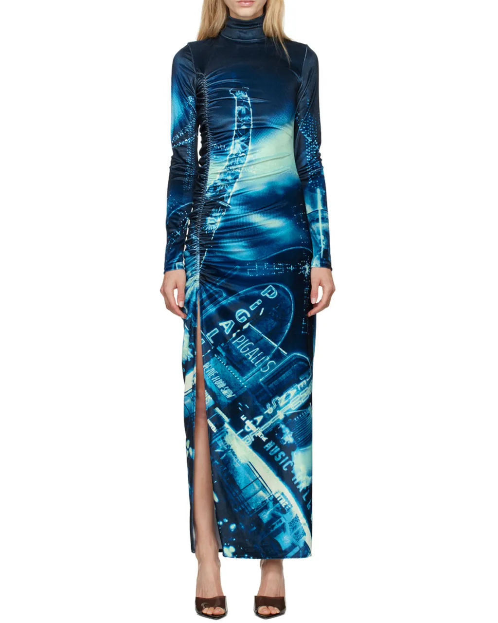 Jean Paul Gaultier Pigalle Printed Gathered Velvet Dress