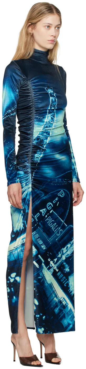 Jean Paul Gaultier Pigalle Printed Gathered Velvet Dress