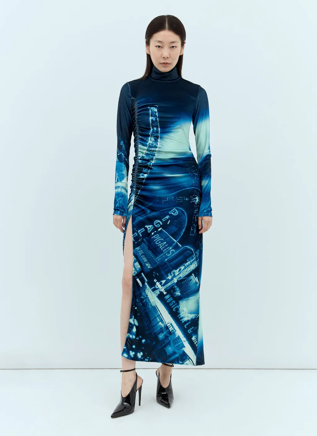 Jean Paul Gaultier Pigalle Printed Gathered Velvet Dress