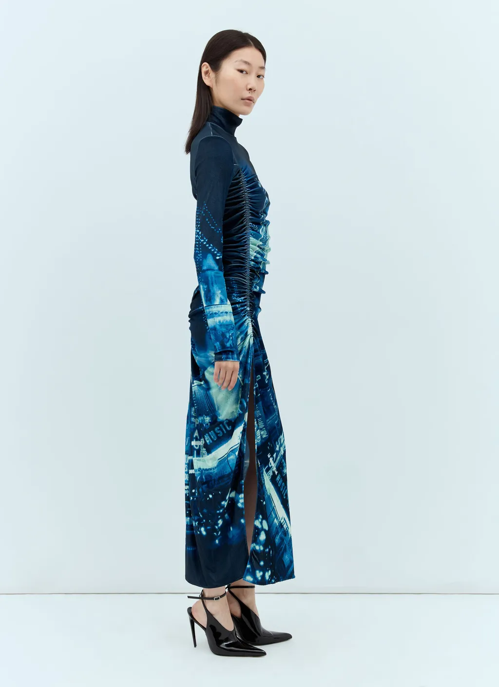 Jean Paul Gaultier Pigalle Printed Gathered Velvet Dress