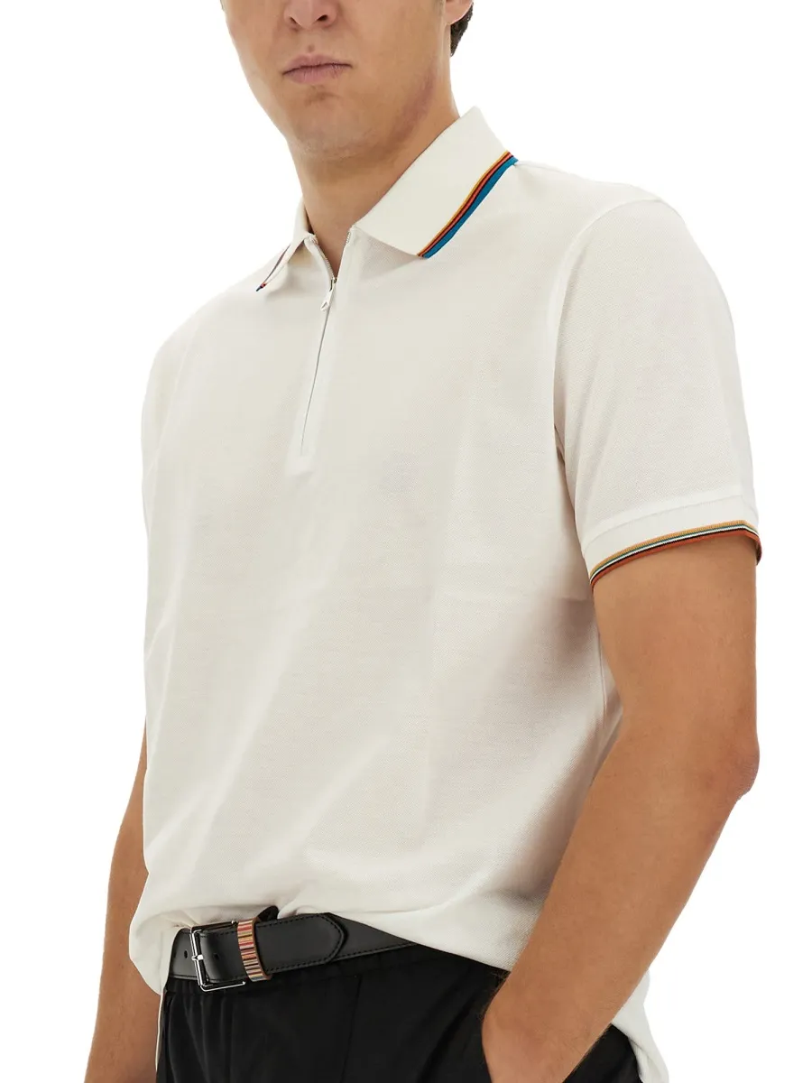 Paul Smith Signature Stripe Trim Zip Polo Shirt