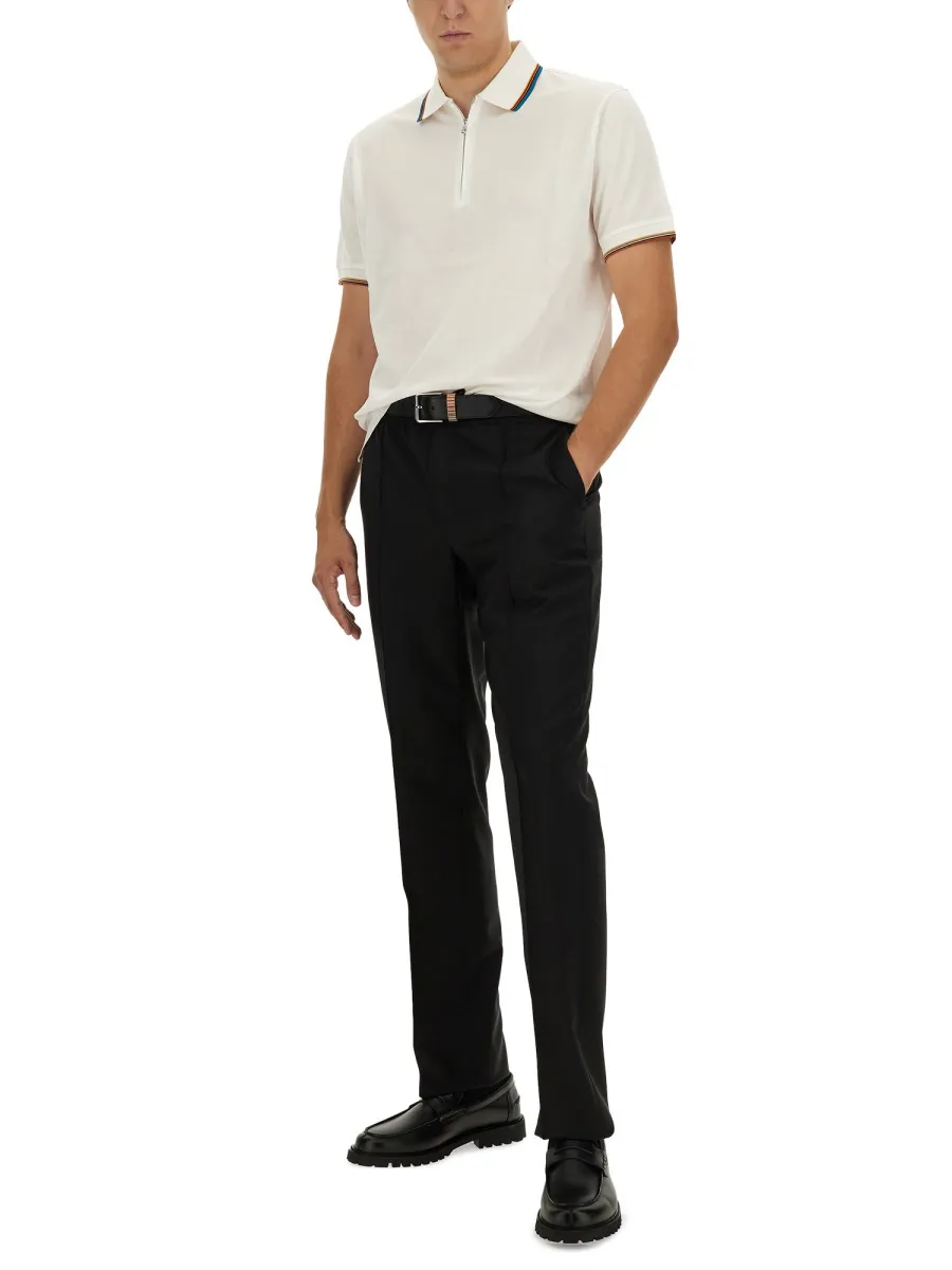 Paul Smith Signature Stripe Trim Zip Polo Shirt