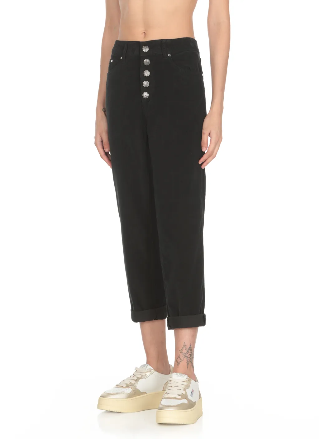Button-Embellished Corduroy Trousers