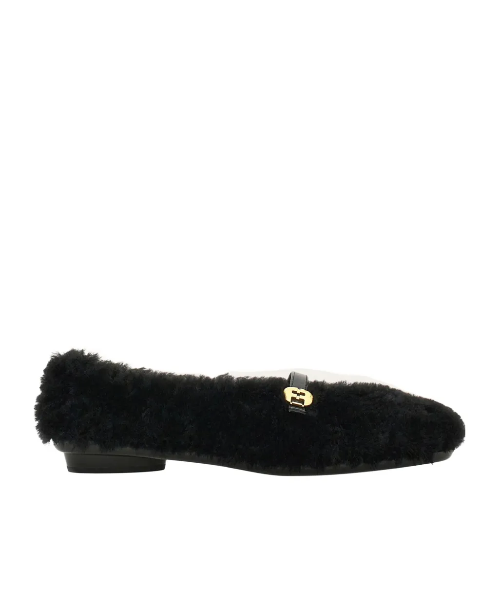 Salvatore Ferragamo Fluffy Logo Buckled Ballerina Shoes