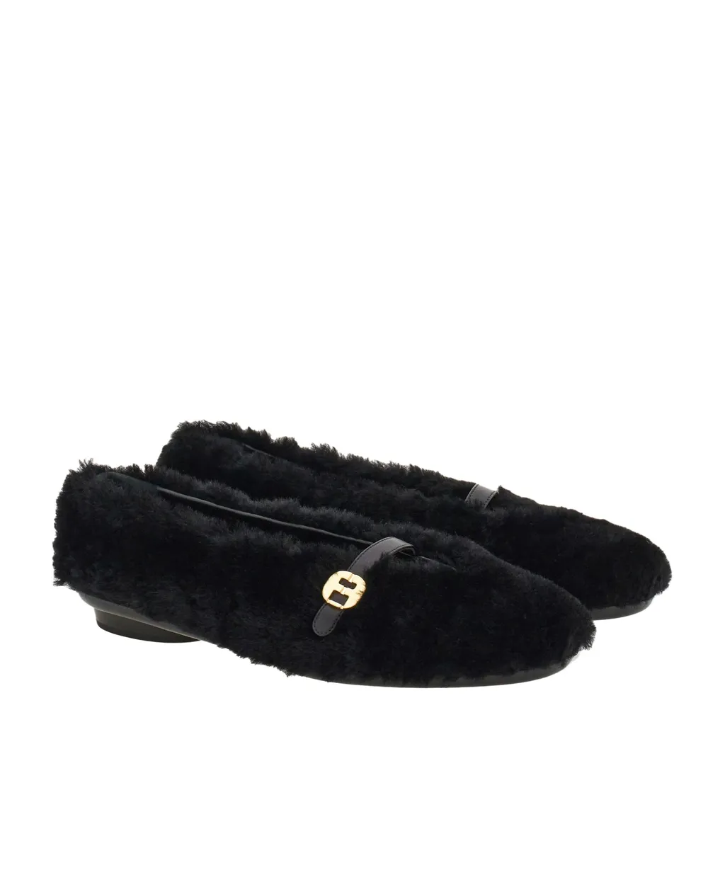 Salvatore Ferragamo Fluffy Logo Buckled Ballerina Shoes