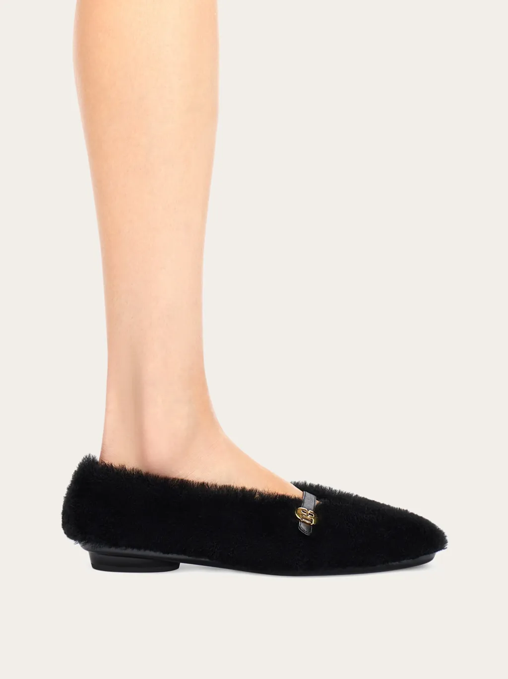 Salvatore Ferragamo Fluffy Logo Buckled Ballerina Shoes