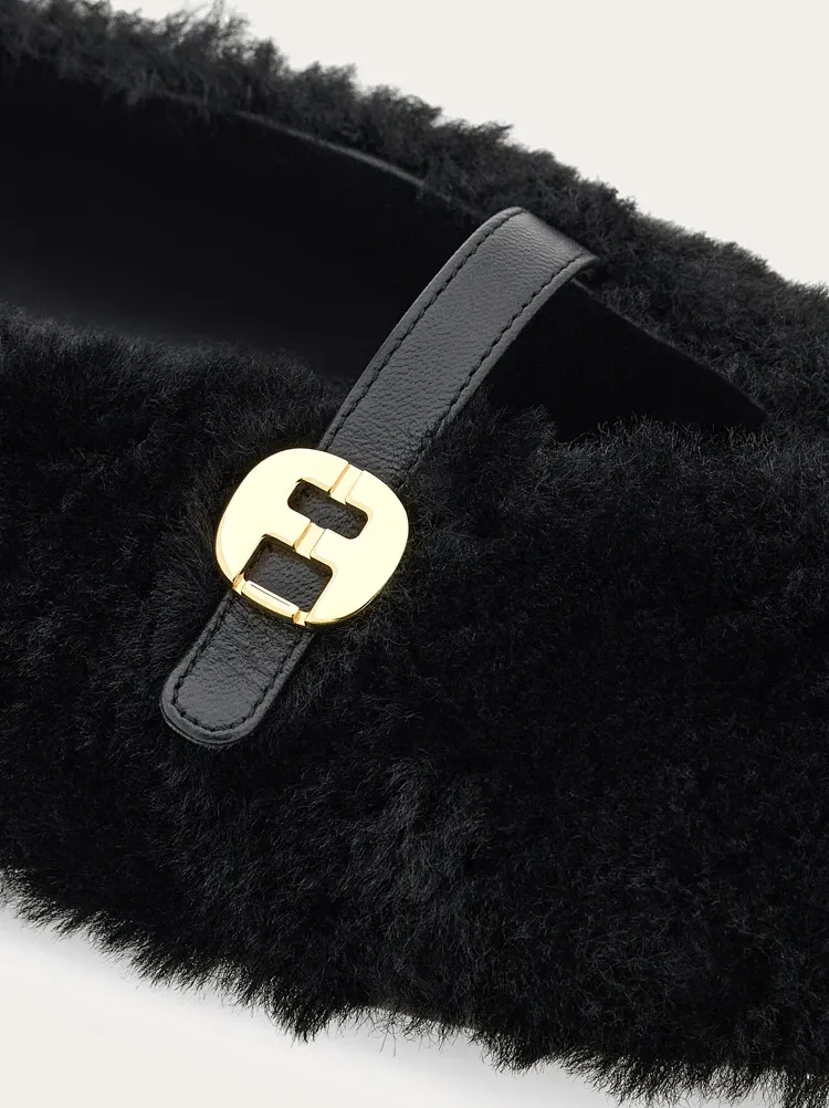 Salvatore Ferragamo Fluffy Logo Buckled Ballerina Shoes