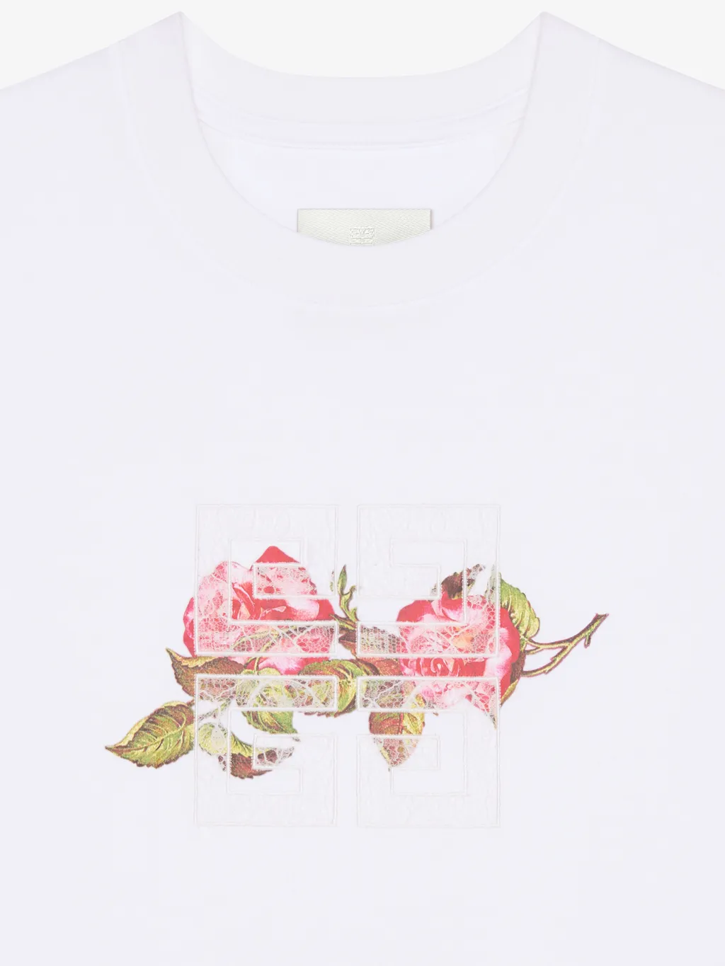 4G Lace Slim Fit T-Shirt In Cotton With Roses Print