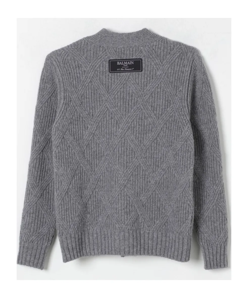 Balmain Kids Cable Knit V-Neck Cardigan