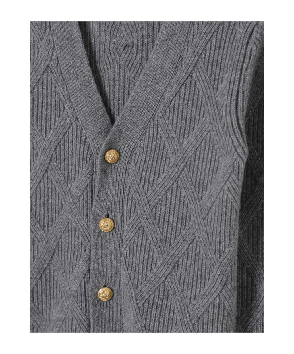 Balmain Kids Cable Knit V-Neck Cardigan