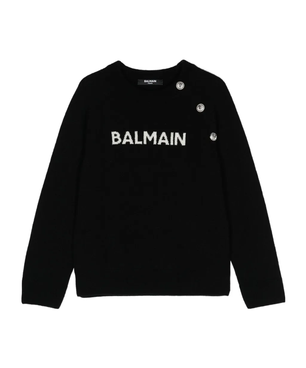 Balmain Kids Logo Jacquard Crewneck Jumper