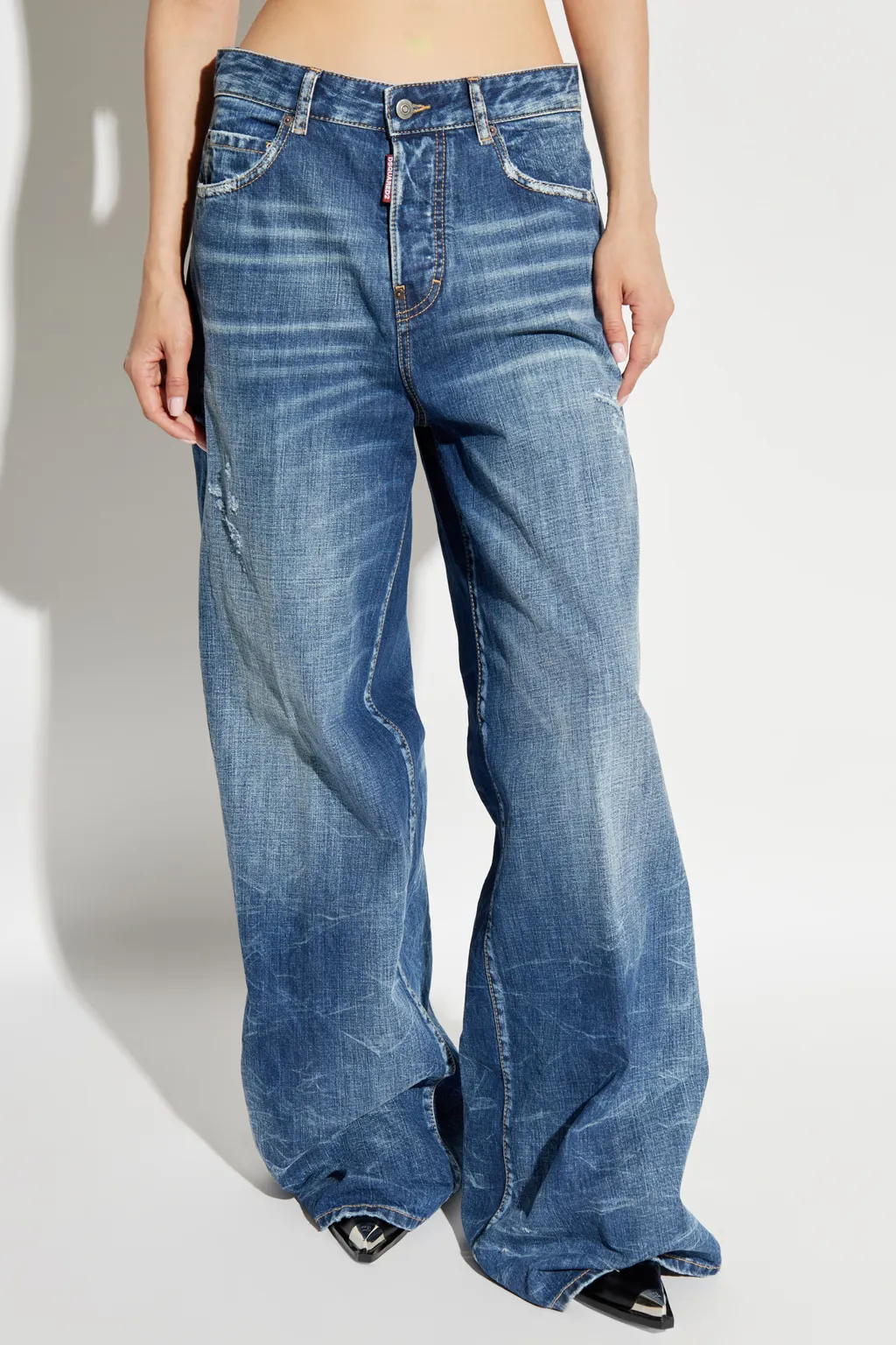 Dsquared2 Distressed Wide-Leg Denim Jeans