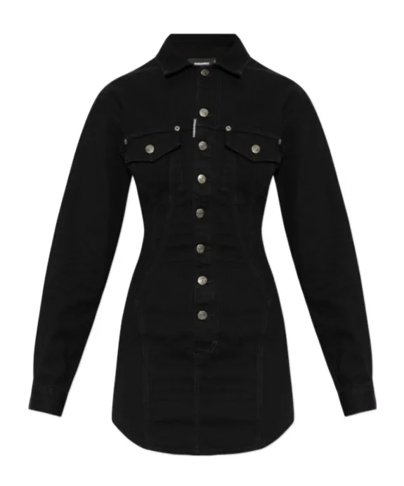Dsquared2 Logo Patch Denim Shirt Dress