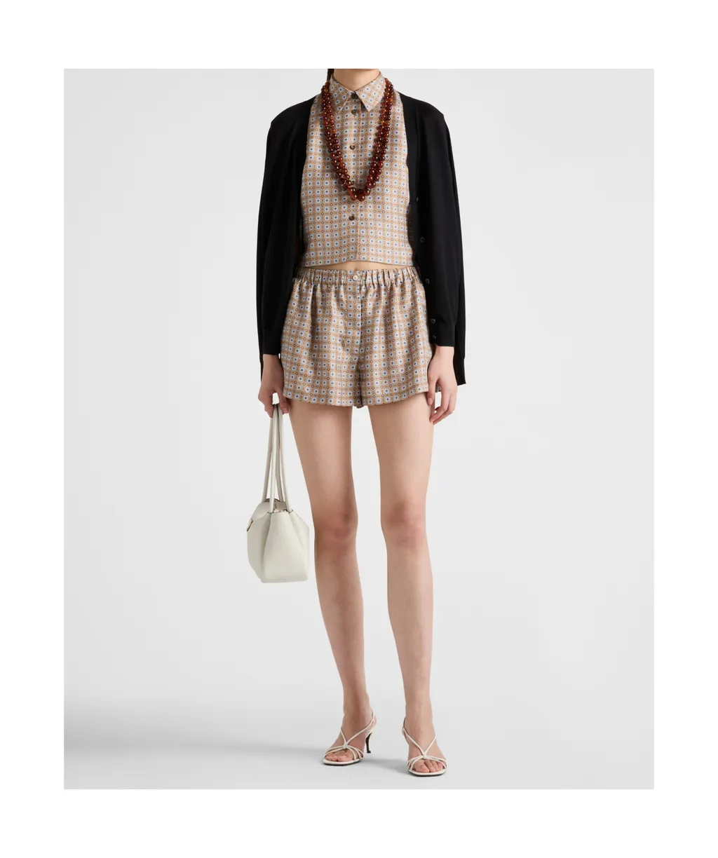 Printed Silk Twill Shorts