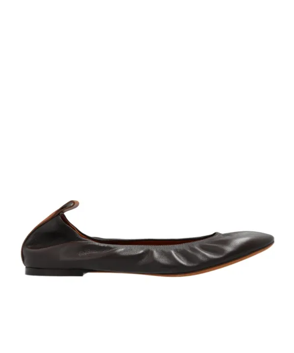 Lanvin Round-Toe Ruched Ballerina Flats
