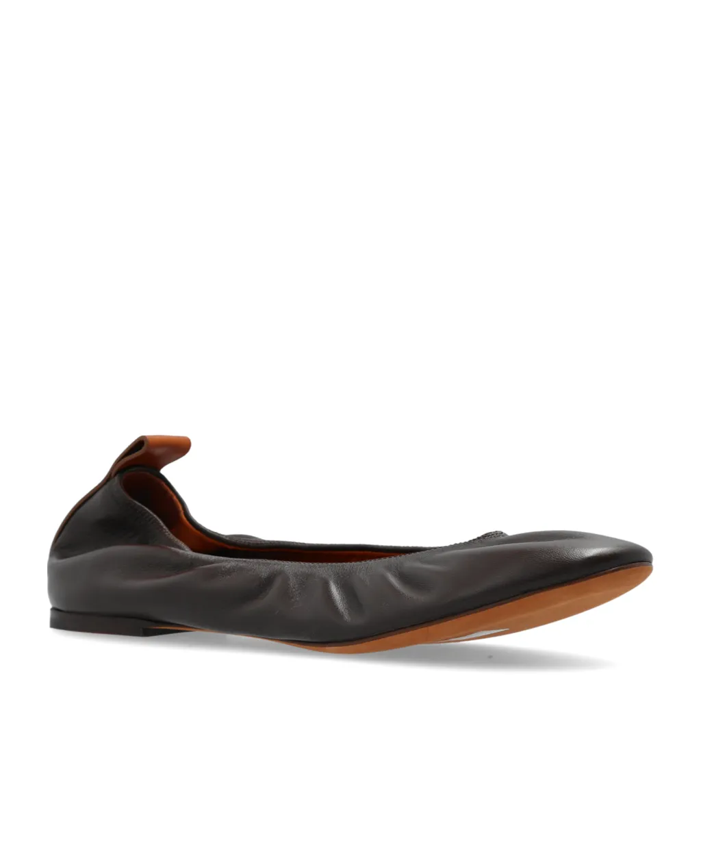 Lanvin Round-Toe Ruched Ballerina Flats